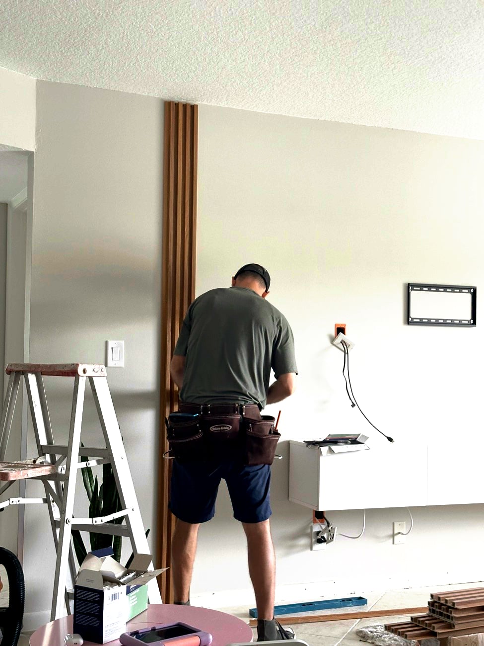 Jordan Denahan working on a carpentry project